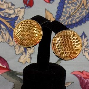 Vintage Gay Boyer Domed mesh gold tone Clip On Ear